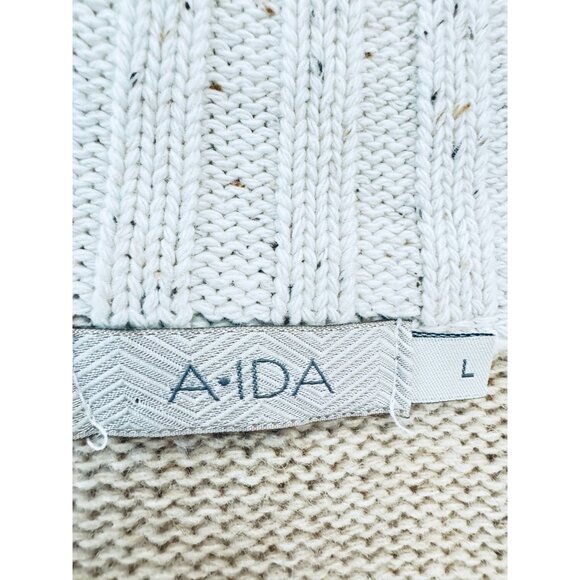 A.IDA Cable Knit Oatmeal Beige Long Cardigan L Open Front Toggle Closure Sweater - Picture 2 of 10